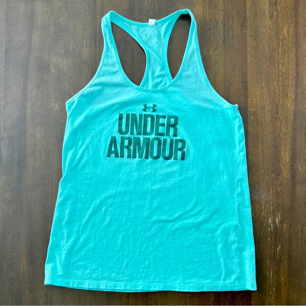 Under Armour Women's Heat Gear Teal Racerback Tank Top size Large